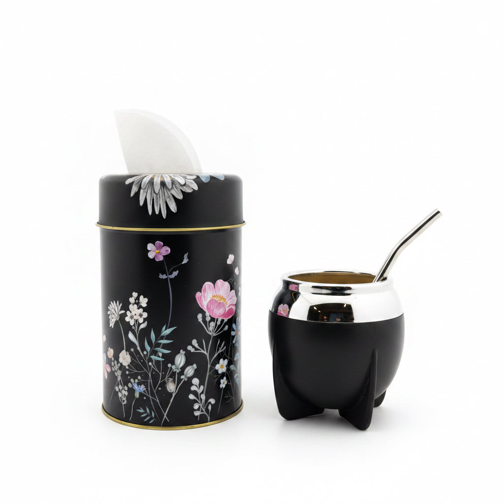 Pack Matero Florece Negro | Mate Lindo 160 ml + Yerbero Florece