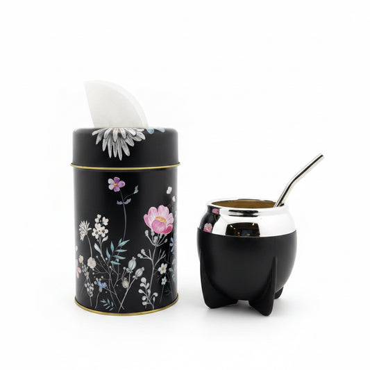 Pack Matero Florece Negro | Mate Lindo 160 ml + Yerbero Florece