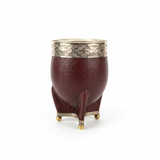 Mate Imperial Uruguayo de Calabaza Premium Cuero Repujado con Virola y Base de Alpaca - Emporio Pewmayen