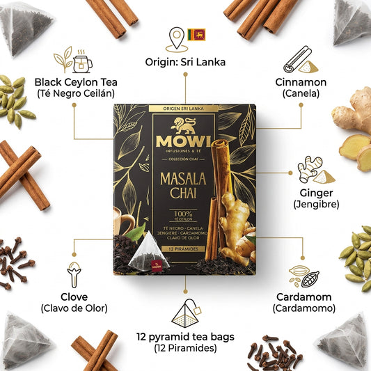 Té MOWI Masala Chai 12 Pirámides – Ceylon Sri Lanka