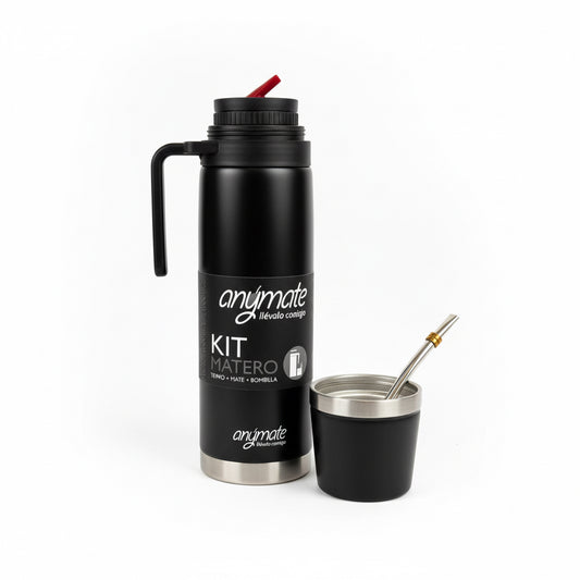 Kit Matero Anymate 1 Litro de Acero Inoxidable – Termo + Mate Térmico 160 ml + Bombilla | Set Completo para Mate