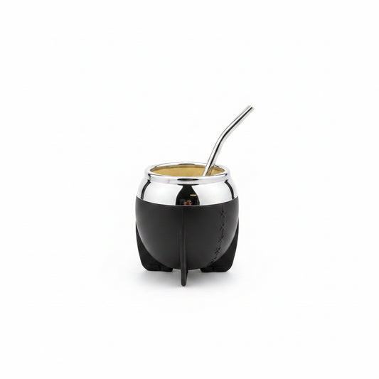 Mate Lindo Negro 160 ml doble pared con bombilla de acero inoxidable para tomar mate.