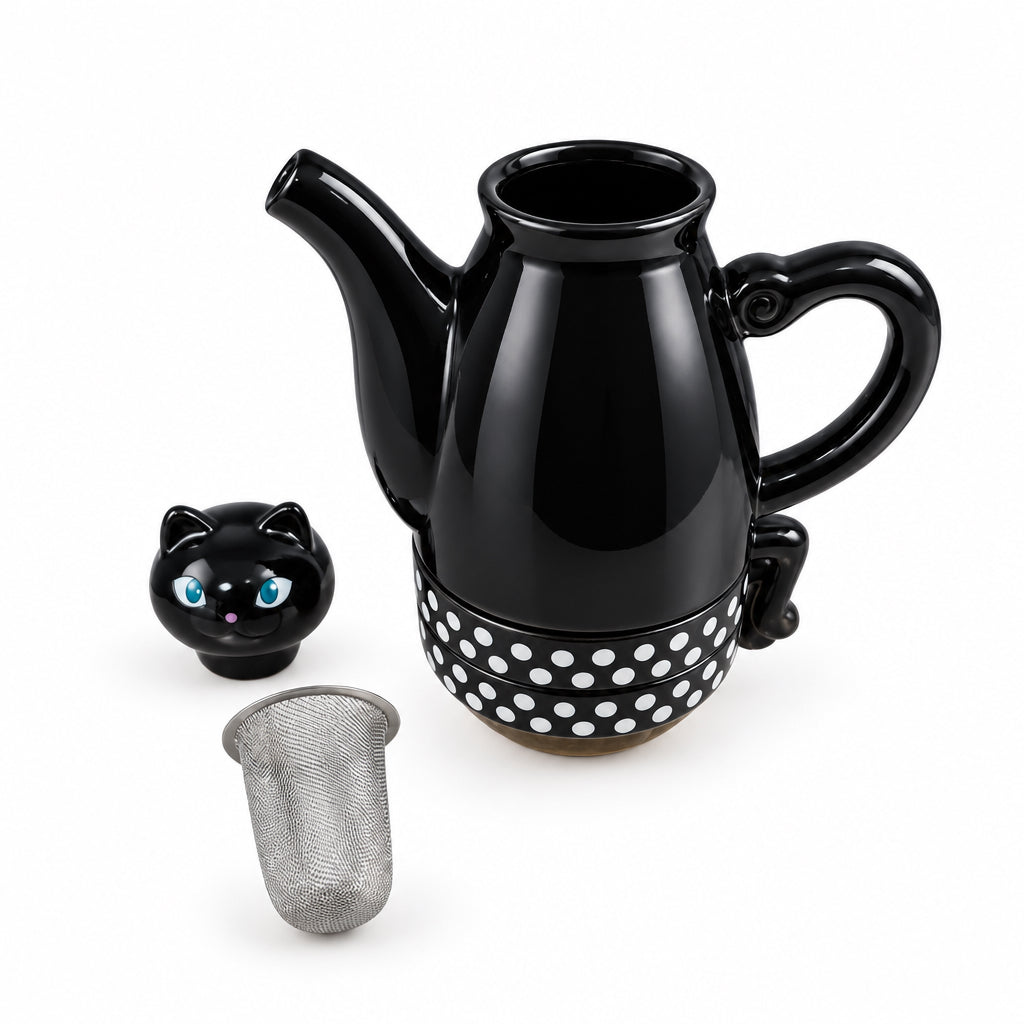 Set para Té | Tetera Gato con 2 Tazas e Infusor