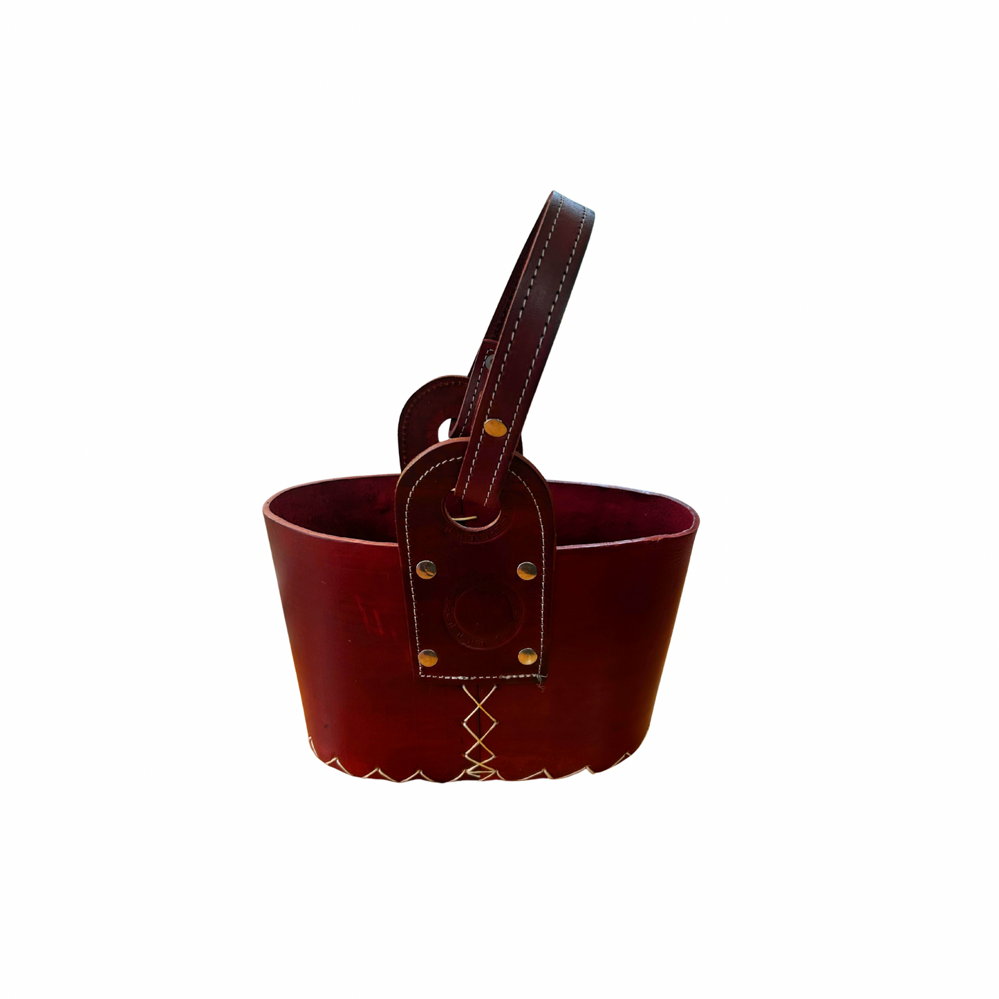 Canasto Matero Cuero Rojo Con Divisiones