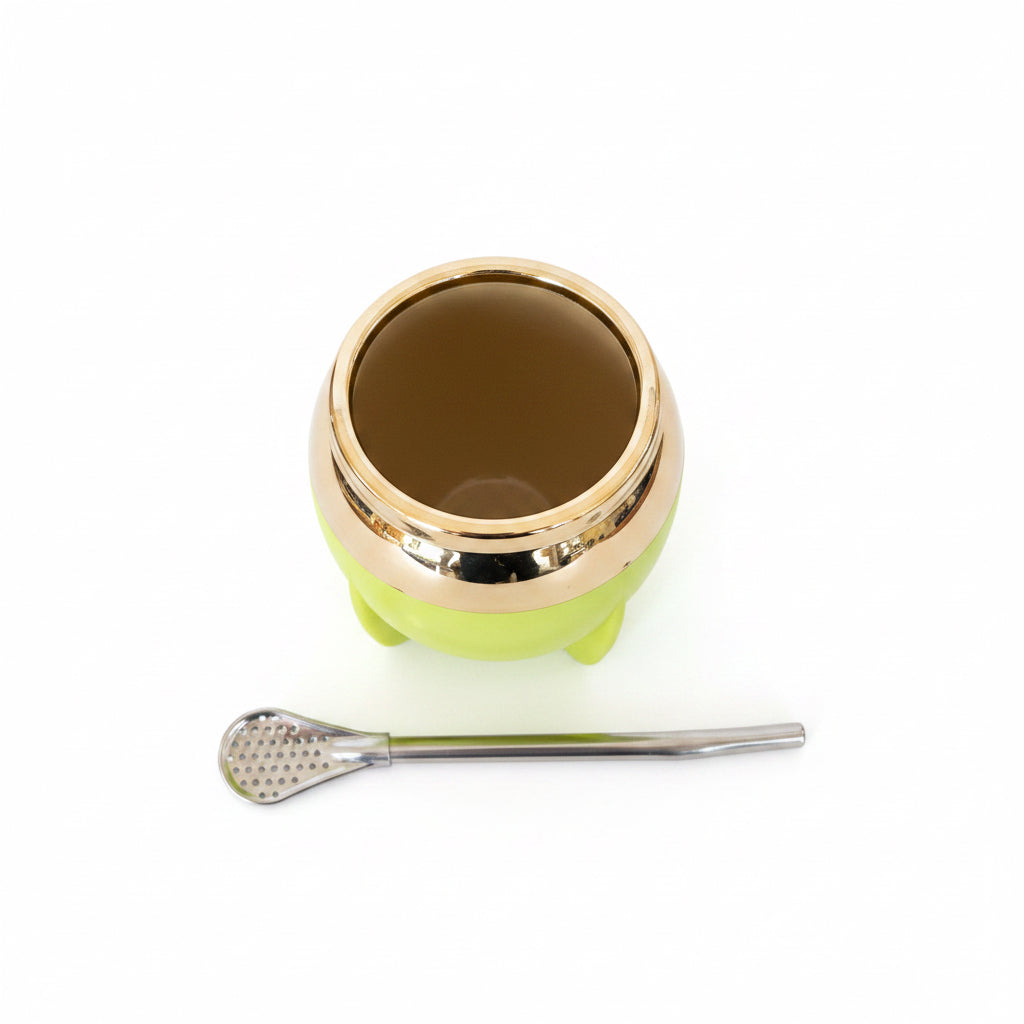 Mate Lindo Amarillo 160 ml Doble Pared + Bombilla de Acero Inoxidable