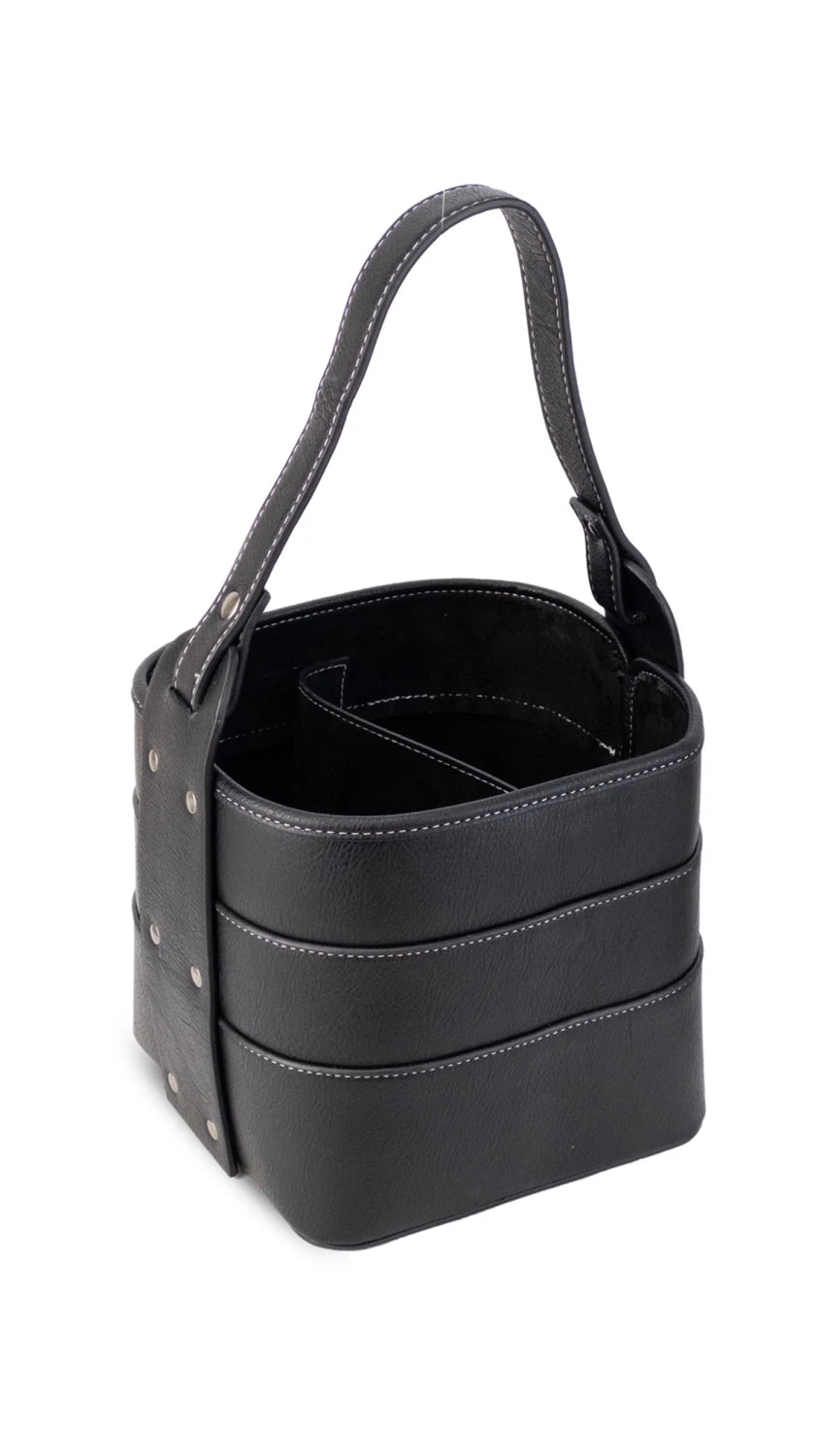 Canasto Matero Bulgaria Cuero Negro 4 espacios