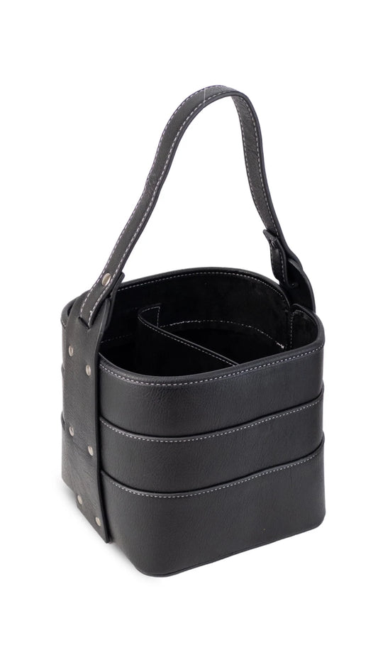 Canasto Matero Bulgaria Cuero Negro 4 espacios