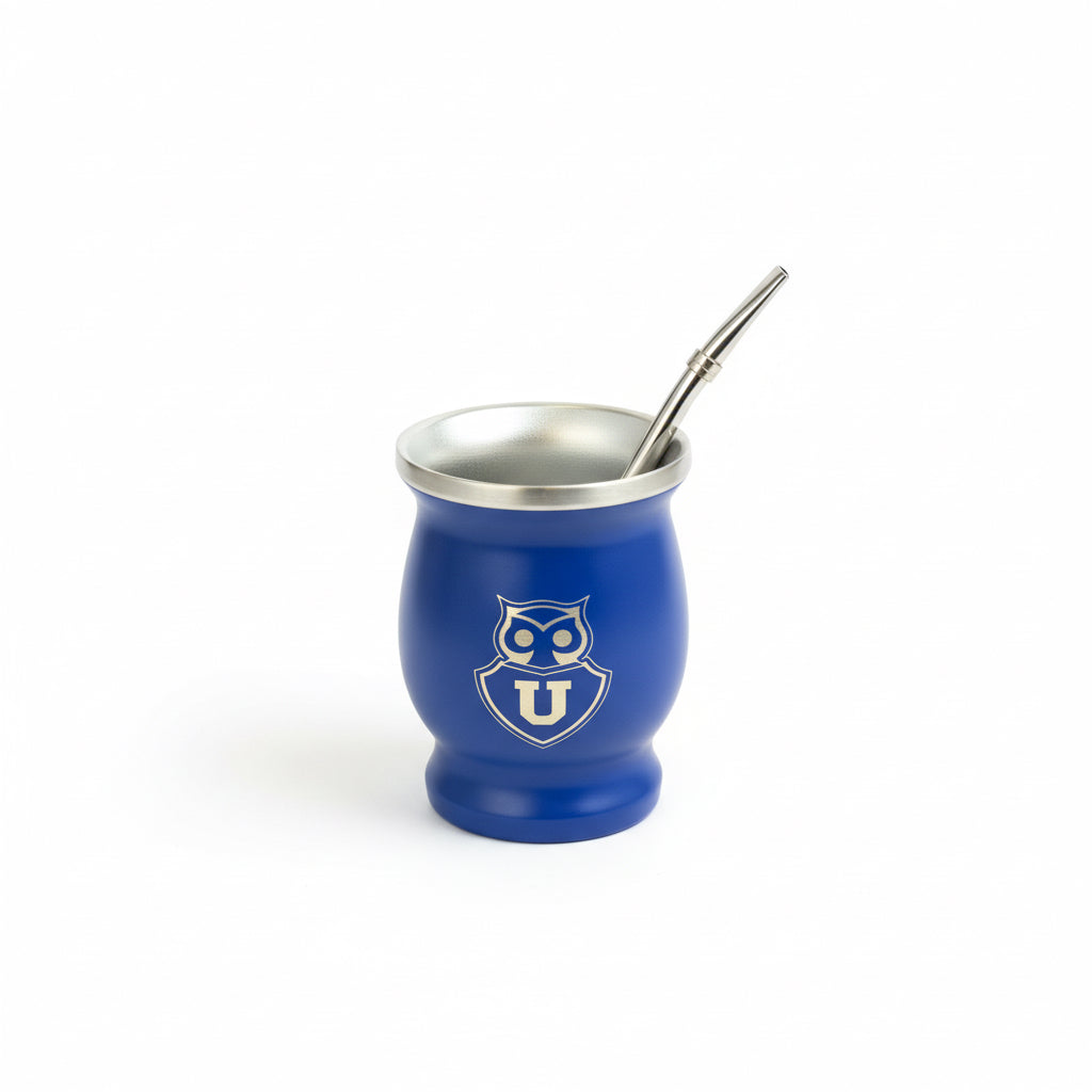 Mate Metálico Universidad de Chile de Acero Inoxidable + Bombilla | Doble Pared Térmica - Emporio Pewmayen