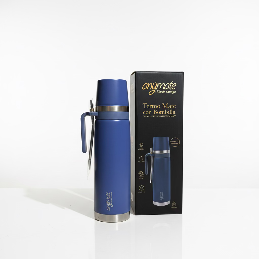 Termo Mate Anymate Azul 850 ml Acero Inoxidable - Emporio Pewmayen
