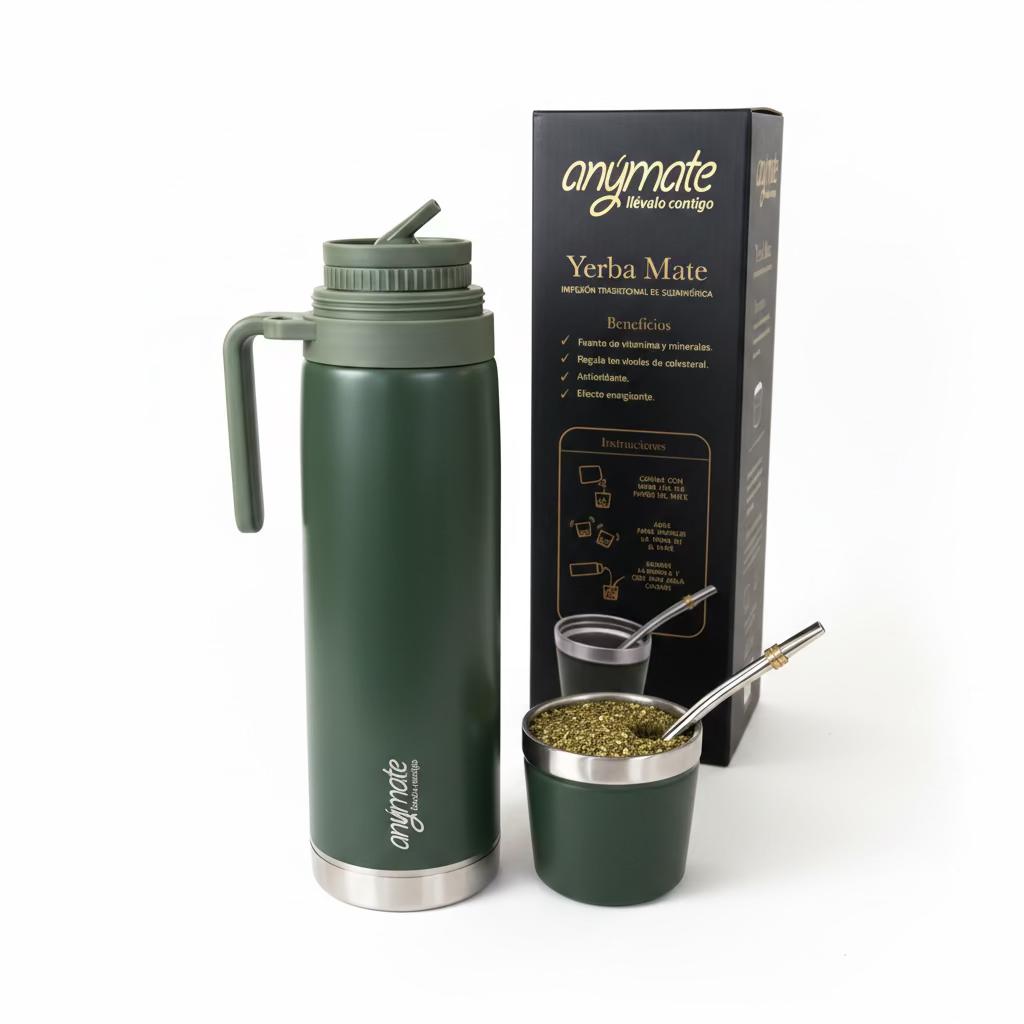 Termo Mate Anymate Verde 850 ml Acero Inoxidable - Emporio Pewmayen