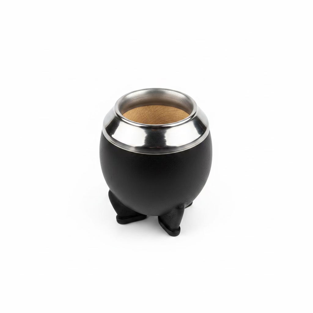Mate Torpedo Uruguayo Negro de Calabaza Forrado en Cuero y Acero Inoxidable Premium