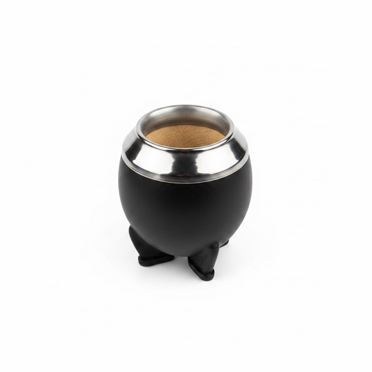 Mate Torpedo Uruguayo Negro de Calabaza Forrado en Cuero y Acero Inoxidable Premium