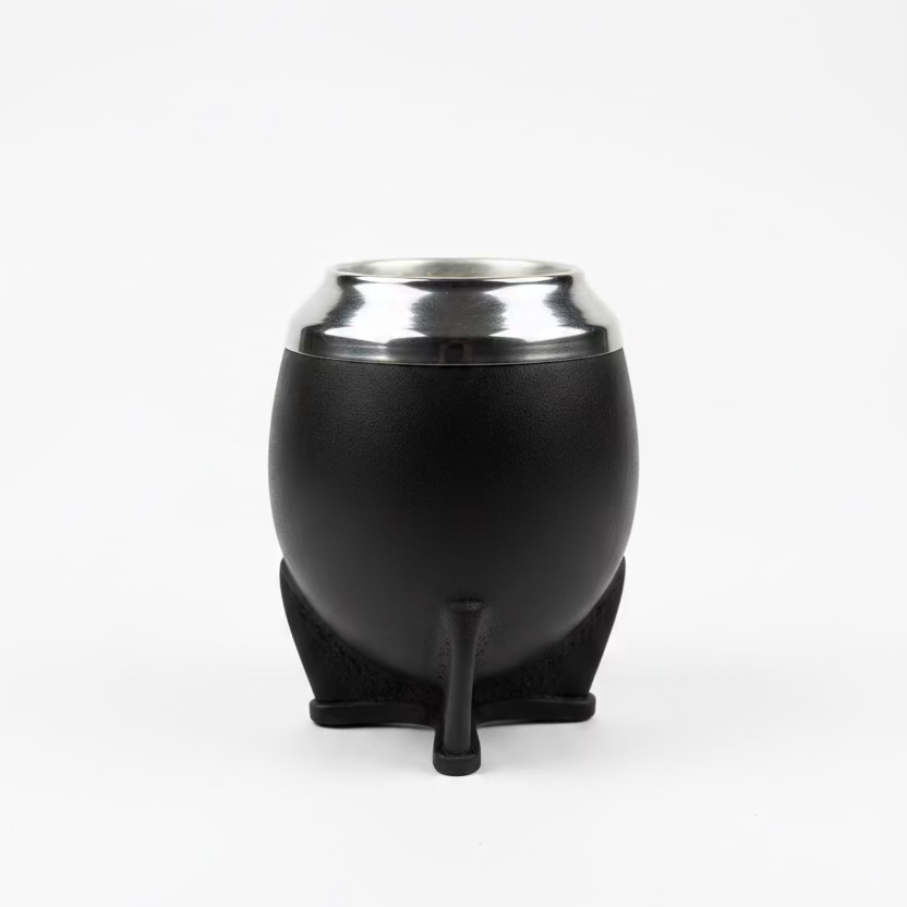 Mate Torpedo Uruguayo Negro de Calabaza Forrado en Cuero y Acero Inoxidable Premium