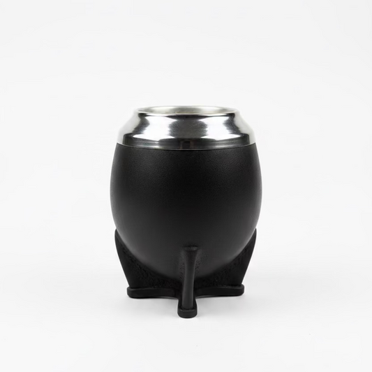 Mate Torpedo Uruguayo Negro de Calabaza Forrado en Cuero y Acero Inoxidable Premium