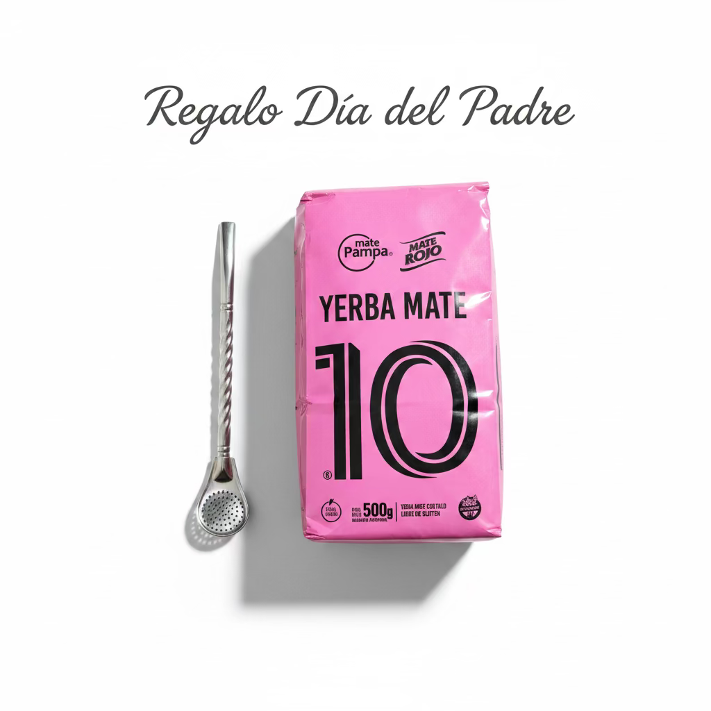Pack Día del Padre Messi – Yerba Mate 10 Inspirada en Lionel Messi + Bombilla Metálica 19 cm