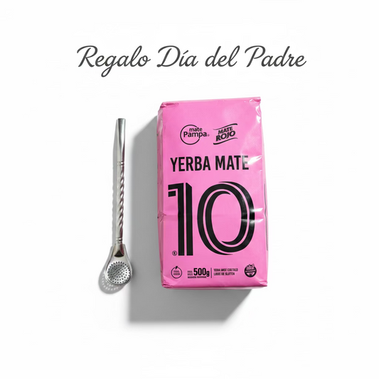 Pack Día del Padre Messi – Yerba Mate 10 Inspirada en Lionel Messi + Bombilla Metálica 19 cm