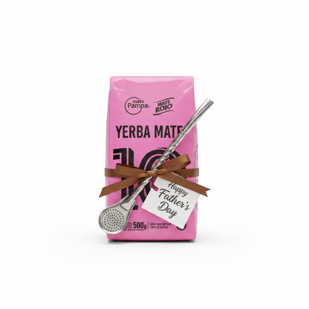 Pack Día del Padre Messi – Yerba Mate 10 Inspirada en Lionel Messi + Bombilla Metálica 19 cm