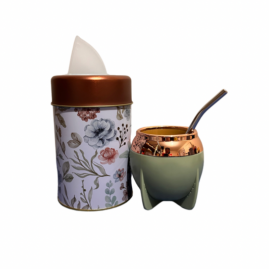 Set Matero Yerbera +Mate + Bombilla Flores