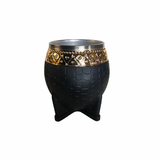 Mate Redondo Acero Inoxidable Negro Virola Cincelada 200ml