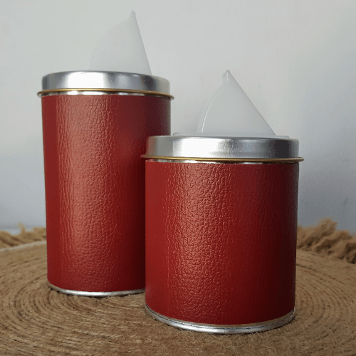 Set Latas Metálicas Yerbera Azucarera Ecocuero Rojo