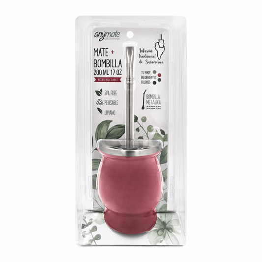 Mate Rojo + bombilla Anymate 200 ml