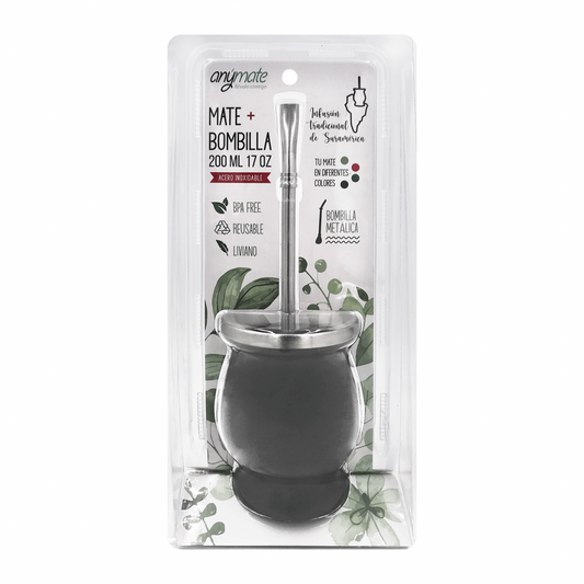 Mate Negro + bombilla Anymate 200 ml